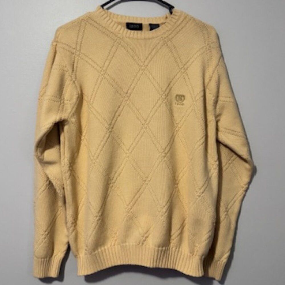USED Men's IZOD Long Sleeve Crew Neck Sweater Diamond Pattern Color Yellow Sz M